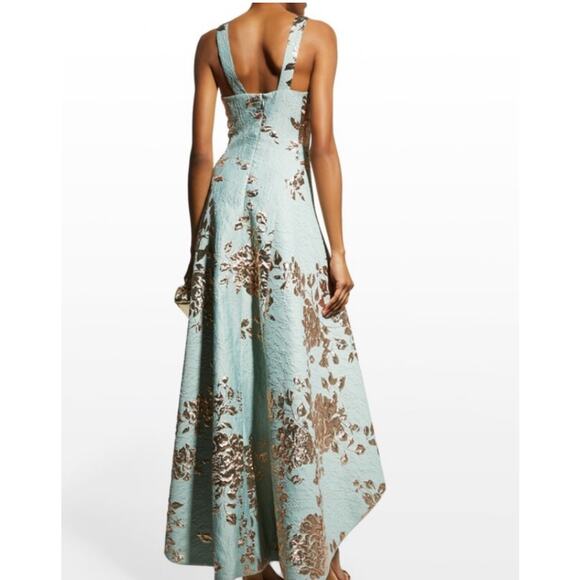 Rickie Freeman For Teri Jon High Low Metallic Jacquard Gown Size 4 Asymmetrical - Picture 3 of 16